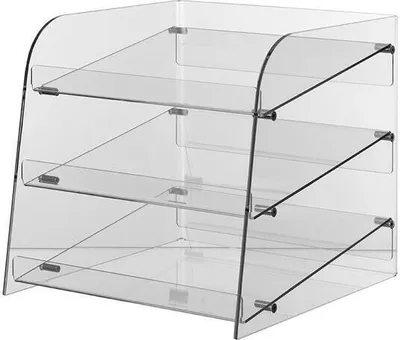 Produktbild von Thekendisplay aus glasklarem Acrylglas mit 3 schrägen Fächern, 310x300x340 mm