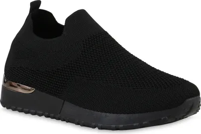 Produktbild von VAN HILL Damen Slip Ons Sportschuhe Sportliche Strick Profil-Sohle Schuhe 841645, Farbe: Schwarz, Größe: 37
