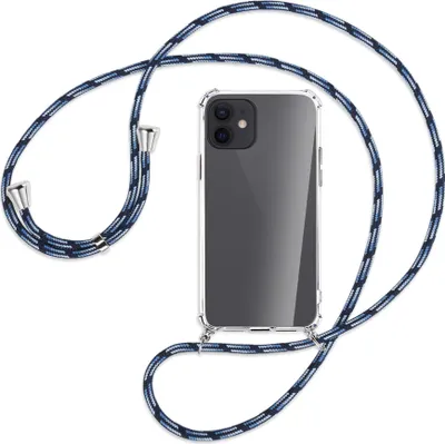 Produktbild von Handykette Backcover-Schutzhülle mit Band (Metall silberfarben) für Apple iPhone 12, 12 Pro - Blautöne