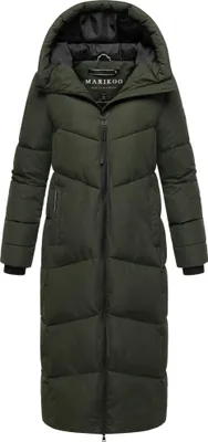 Produktbild von Marikoo Damen Steppmantel Lang Stepp Wintermantel gefüttert Outdoor Parka Kapuze Firella Dunkel Olive Gr. 40 - L