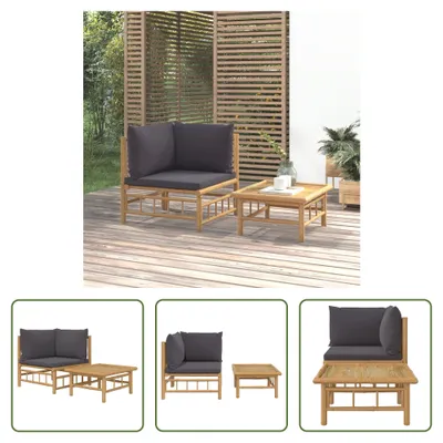 Produktbild von The Living Store 2-tlg. Garten-Lounge-Set mit Dunkelgrauen Kissen Bambus
