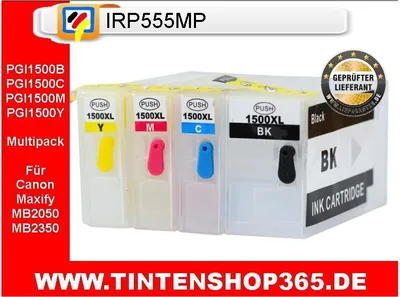 Produktbild von IRP555MP - CISS / Easyrefillpatronen für PGI-1500XL - je 1x für Black, Cyan, Magenta, Yellow mit Autoresettchip - ohne Tinte -