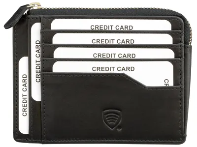 Produktbild von Leder Geldbörse Herren, Kreditkartenetui mit Reißverschluss + RFID Schutz, Platz für KFZ-Schein Echtleder Schwarz/KORUMA®