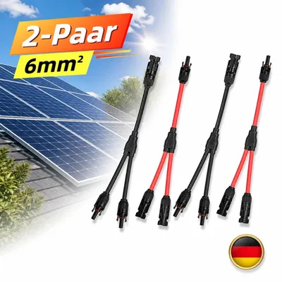 Produktbild von MC4 Y Solarstecker 2 Paar Solarkabel Verteiler Buchse 6mm? IP68 wasserdicht