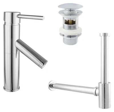 Produktbild von PaulGurkes Waschtischarmatur rund Wasserhahn Set Siphon Pop Up Excenter Chrom