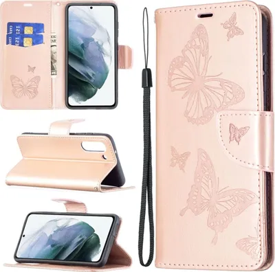 Produktbild von König Design Hülle kompatibel mit Samsung Galaxy S21 FE Kunstleder Handyhülle - Handy Case Rosa Gold