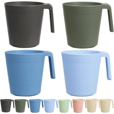 Obrázok produktu pre Opakovane použiteľné hrnčeky s rúčkou, objem 500 ml, sada 8 kusov, vyrobené z plastu, vhodné na kemping a párty, vhodné do umývačky riadu a mikrovlnnej rúry