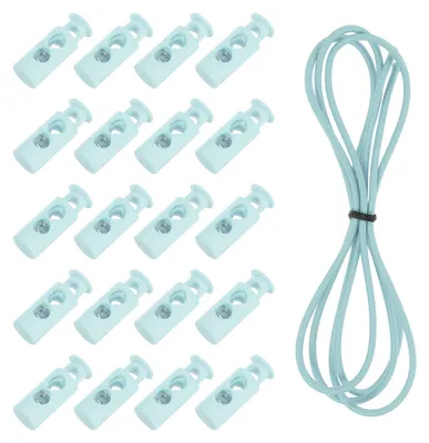Produktbild von Kordelstopper 2-Loch mit elastischem Schockseil - 40 Stück Seilstopper und 1 Meter Stretch-Kordelzug - Seeblau