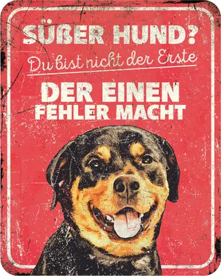 Produktbild von Rotes Warnschild mit Rottweiler Motiv für Grundstücksschutz 25x20x0,3 cm