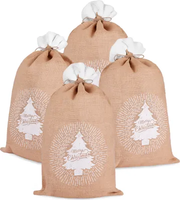 Produktbild von BRUBAKER Weihnachtssack Tannenbaum Merry Christmas - 80 cm Nikolaussack, 4 Stück
