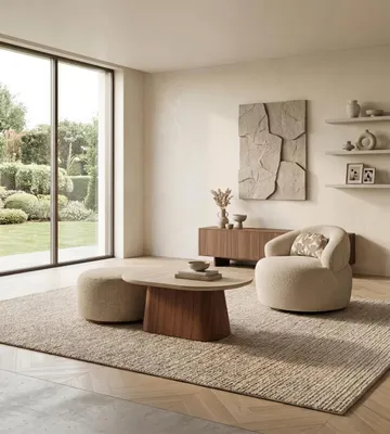 Obrázek produktu pro Sada konferenčního stolku a taburetek, moderní design, béžová barva, boční stolek, taburety, oválný tvar