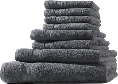 Produktbild von XL-Set 8tlg Frotteetücher Elegance 100% Baumwolle 500 gsm Gästetücher Handtücher Duschtücher Badetücher anthrazit