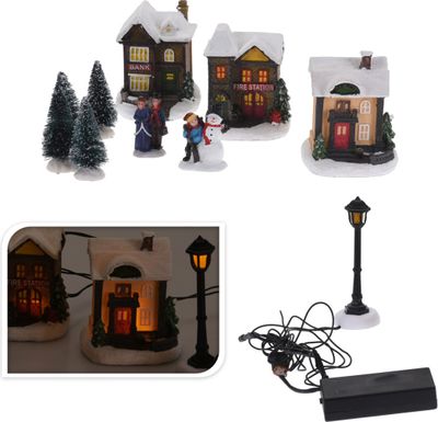 Winter Weihnachtsdorf mit LED Beleuchtung | 10-teiliges Weihnachtsstadt Set (Batteriebetrieben)