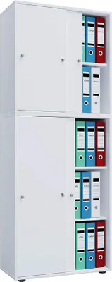 Productafbeelding van Kantoorkast met 5 compartimenten | Modern archiefkast met schuifdeuren en slot | Afmetingen circa: breedte 70 cm, hoogte 184 cm, diepte 37 cm – Lona, afsluitbaar