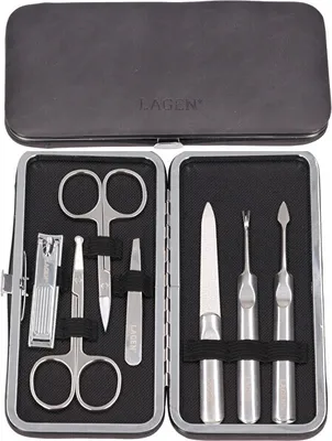 Produktbild von Umfassendes 7-teiliges Maniküre-Set für die Nagelpflege mit Etui aus 100% Leder