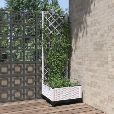 Produktbild von Design Pflanzkübel mit Rankgitter Weiß 40x40x121,5 cm PP, Gabionen 2024 Neu