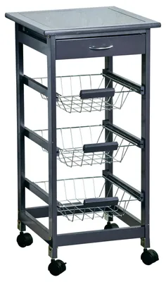 Produktbild von Mobiles Küchenregal mit Glasarbeitsfläche, grau, Bambus 36x36x77cm