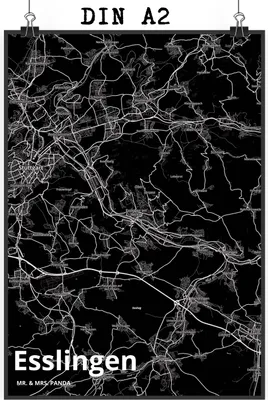 Produktbild von Mr. & Mrs. Panda Bild Esslingen DIN A2 - Geschenk, Stadt Dorf Karte Landkarte Map Stadtplan, drucke, Plakat, Wanddekoration, wanddeko, Wandbild