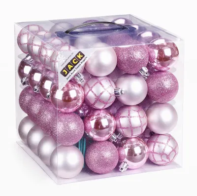 Produktbild von 64x Kunststoff Christbaumkugeln Ø 6cm Kugel Box Glanz Glitzer Matt Nachbildung Inge inkl. Aufhänger, Farbe:Rosa