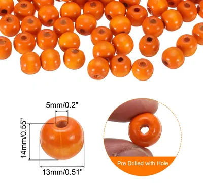 Produktbild von 200 Stk. Gro?loch-Holzperlen Haarzopfperlen, Unvollendete natš¹rliche Fassholz-Abstandshalterperlen fš¹r Bastelarbeiten Haar Makramee-Schmuckherstellung, Orange (14 x 13mm, 5mm Loch)
