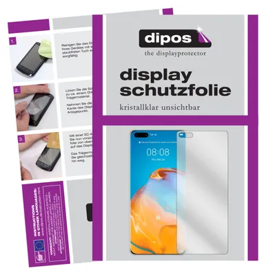 A collage of images showing instructions for applying a screen protector and a product shot of a phone with a screen protector.