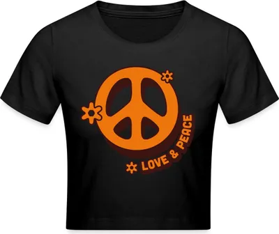 Produktbild von Spreadshirt Love And Peace Retro Hippie Style Design Y2K Crop Top, XS, Schwarz