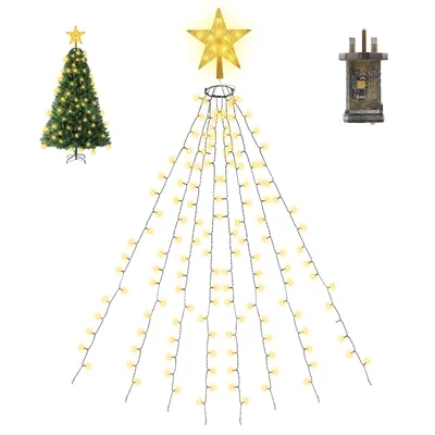 Produktbild von SALCAR 3m 360 LED Lichterkette Weihnachtsbaum mit 10 Girlanden und LED Stern, Tannenbaum Lichterkette LED, Christbaum Beleuchtung