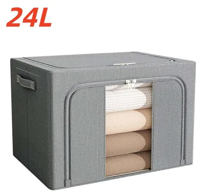 Imagen del producto de Caja plegable de 24 litros para guardar ropa, con estructura de acero reforzada, caja de almacenamiento impermeable para ropa, con asas de transporte y cierre con cremallera