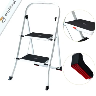 Obrázek produktu pro 2stupňový skládací žebřík z oceli se schůdky a rohoží ePlatinum bílá