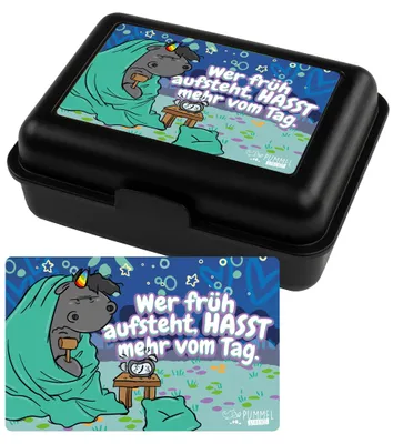Lunchbox mit Einhorn-Motiv, Brotdose mit Trennwand, schwarz