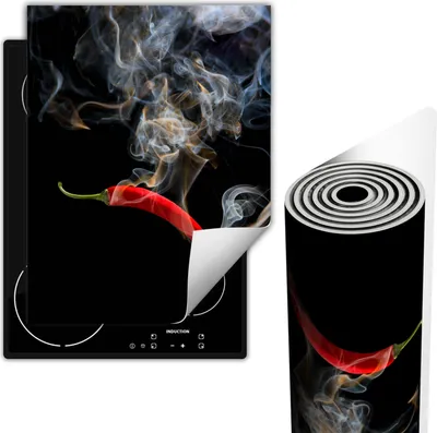 Produktbild von Herdabdeckplatten Glaskeramikkochfeld-Abdeckung 40x52 cm Anti Rutsch Matte Aufrollbar, Schwarz Chilli