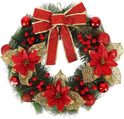 Productafbeelding van Famanu kerstkrans met dennennaalden, lint en kerstbal - decoratie