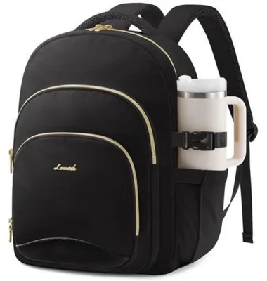 Image de Sac à dos pour ordinateur portable, modèle féminin, 15,6 pouces, sac à dos pour adolescents, noir, 3 compartiments, 18 poches