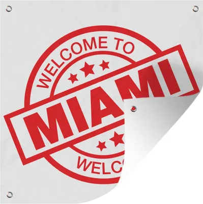 Produktbild von MuchoWow® 100x100 cm Outdoor-Poster Gartendeko Sichtschutz Garten Poster für den Garten  Zeichnung - Etikett - Miami