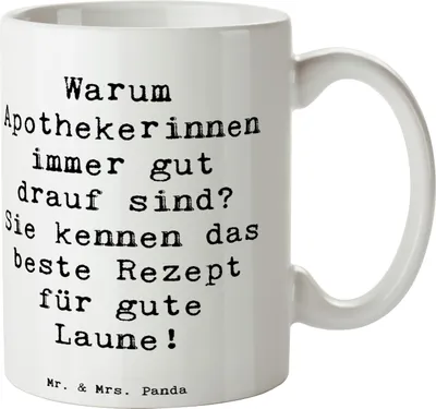 Produktbild von Mr. & Mrs. Panda Tasse Spruch Glückliche Apothekerin - Weiß - Geschenk, Kaffeebecher, Beruf, Gesundheitstipps, Kaffeetasse, Kundenberatung, Becher, bedruckt, Beratung