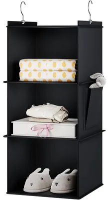 Immagine prodotto di Scaffale appendiabiti, organizer per armadio, 3 scomparti, nero, 30x30x60 cm, tessuto non tessuto/MDF