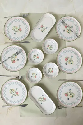 Produktbild von Hermia Concept, Frühstücksset (12 Teile) aus 100% Steinzeug, Weiß | 6 Kuchenteller (22 cm), 4 Soßenschalen (13 cm), 2 Platten (26 cm) | Spülmaschinen- und Mikrowellenfest, ideal für jeden Anlass.