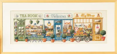 Produktbild von Permin Kreuzstich Stickpackung "Einkaufsstraße Leinen", Zählmuster, 30x70cm, 70-5404