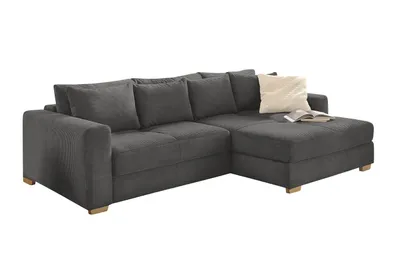 Produktbild von Ecksofa-Dauerschläfer Federkern Couch seitenverk. Bettkasten Cord Dunkelgrau / 15153