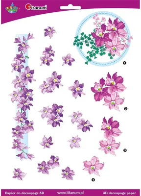 Zdjęcie produktu dla Papier do decoupage 3D kwiaty clematis arkusz