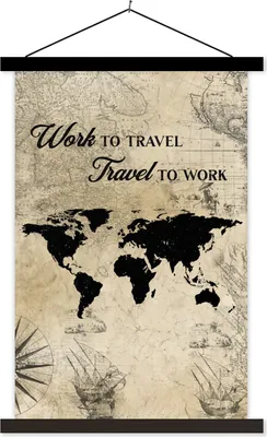 Produktbild von MuchoWow® Textilposter Weltkarte - Vintage - Zitat 120x180 cm mit schwarzem Rahmen - Fotos