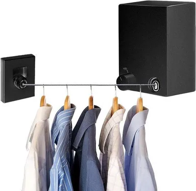 Produktbild von Zusammenklappbare Edelstahl-Wäscheleine 4,2M schwarz