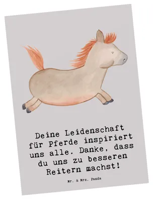 Produktbild von Mr. & Mrs. Panda Ansichtskarte Reitsport Trainerin Inspiration - Grau Pastell - Geschenk, Danksagung, Engagement, Postkarte, Kunstkarten, Leidenschaft für Pferde