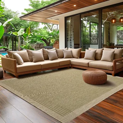 Produktbild von Outdoor Teppich Wetterfest Terrasse Balkon Garten Küchenteppich Einfarbiges Design Flachgewebe Sisal Look Waschbarer Teppich Verschiedene Große : 200 X 290 cm , Farbe : Grün