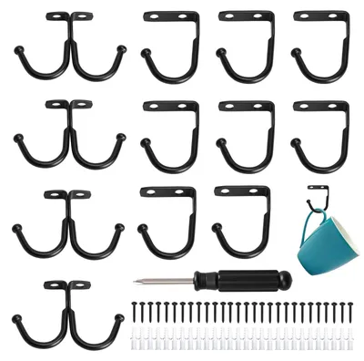 12er-Set Becherhaken aus Metall, schwarz, für Unterschränke
