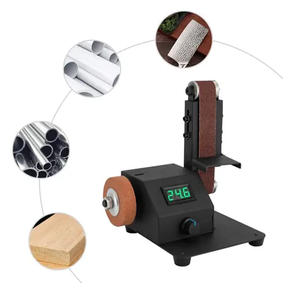 Image de Meuleuse à bande de table - 350W - Vitesse variable de 0 à 8500 tr/min - Bande abrasive 30x380 mm et disque de 70 mm - Mandrin de 0,6 à 6 mm - Prise européenne 220V - Noir