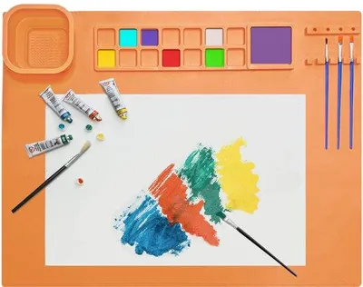 Image de Tapis en silicone, 51 x 41 cm, orange, lavable, antiadhésif, pour la peinture, le bricolage, l'art et la créativité