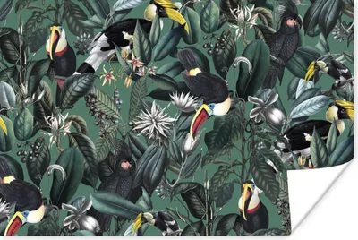 Produktbild von MuchoWow® Poster Blumen - Vogel - Collage 90x60 cm - Schlafzimmer