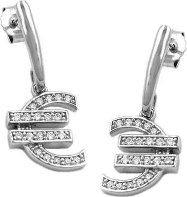 Produktbild von Ohrringe Ohrhänger Euro Zeichen Eurozeichen mit Zirkonia 925 Silber Damen