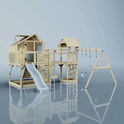 Produktbild von OutdoorToys Spielturm Knut aus Holz in Blau Trapezschaukel